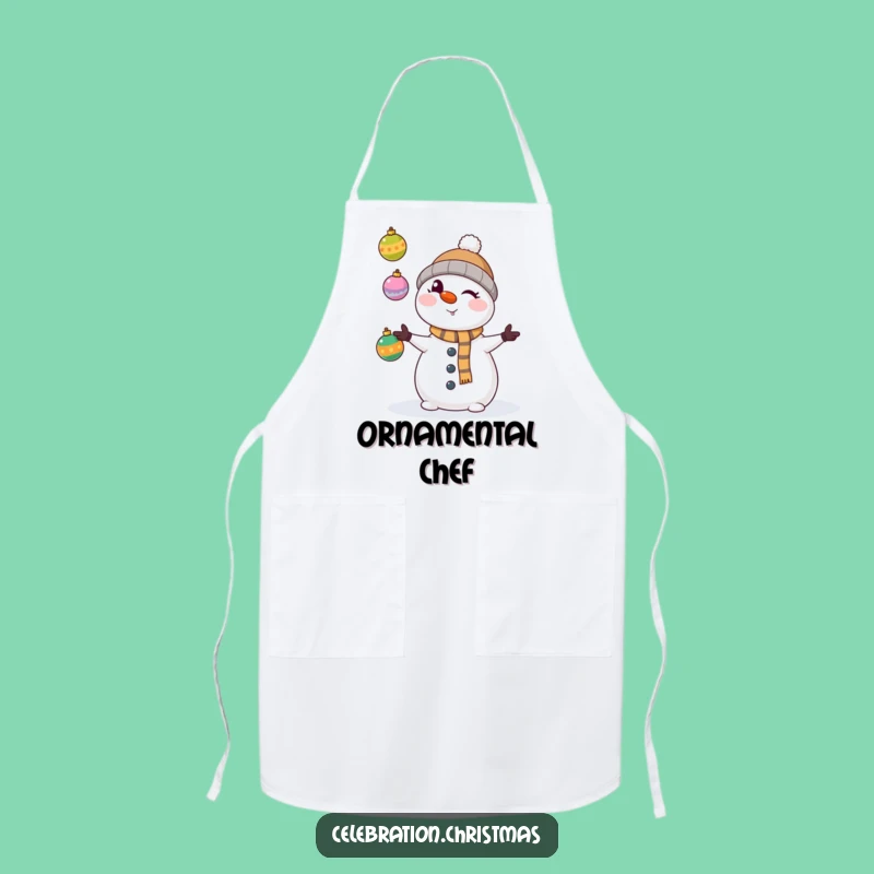 Funny Kawaii Snowman Juggling Ornaments Apron - Kitchen Humor Gift