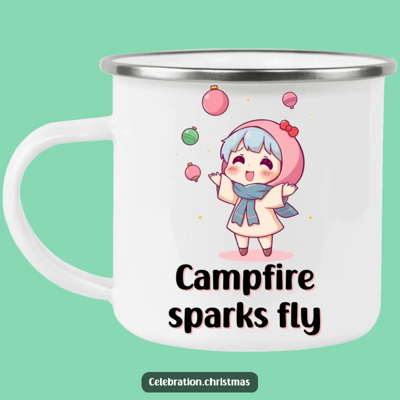 Funny Kawaii Ornament Toss Camping Mug - Enjoy Your Drink Amidst Hilarious Holiday Shenanigans!