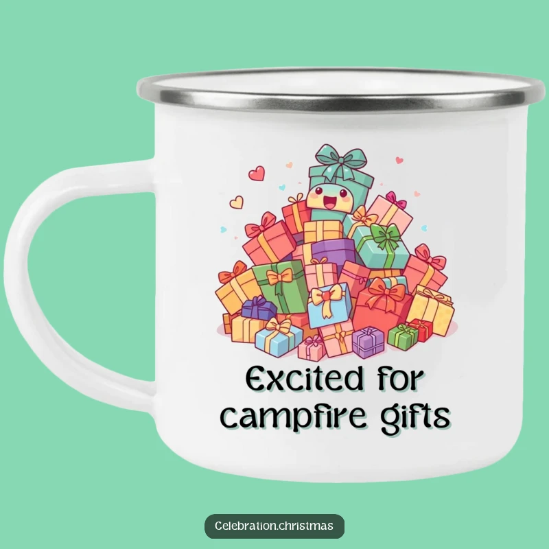 Funny Camping Mug: Bouncing Present Pile Drinkware, Comical Outdoor Gift