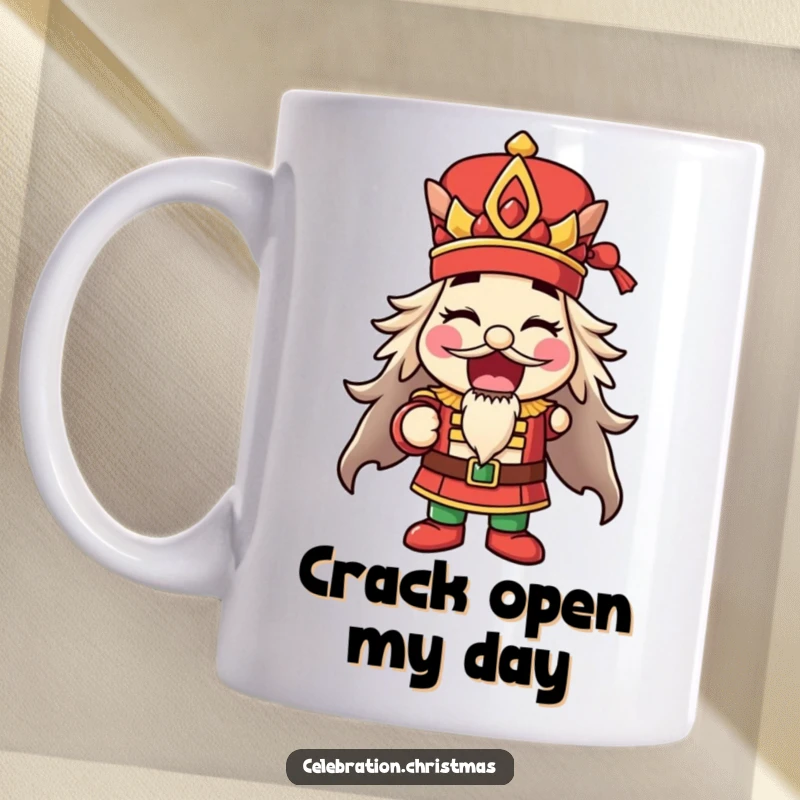 Funny happy nutcracker striking a pose with its mouth open, perfect for holiday cheer and as a funny gift.