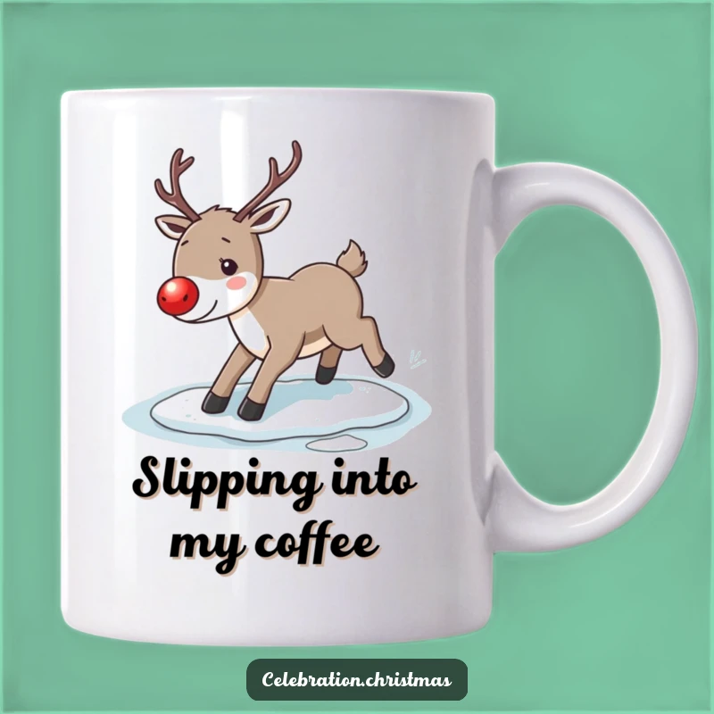 Funny Reindeer Slip Mug: Hilarious Holiday Mishap for Your Daily Brew!