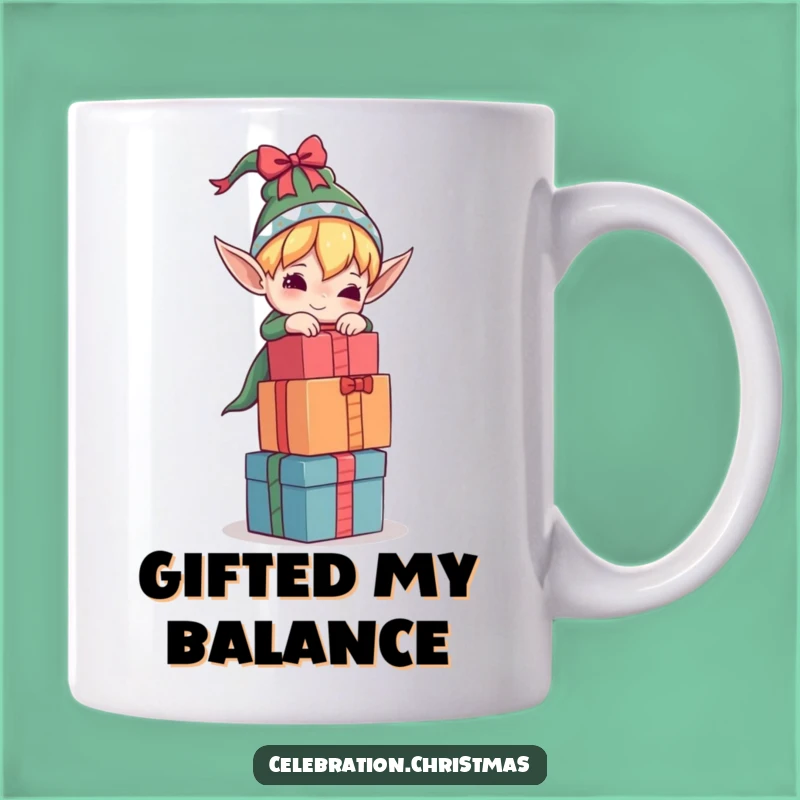 Funny Elf Balancing Gifts Mug A Hilarious Holiday Helper