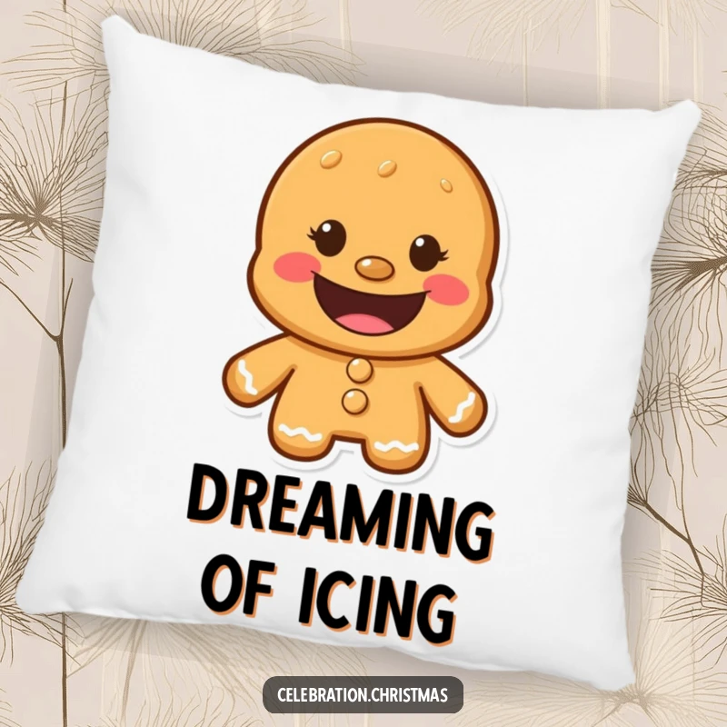 Funny Gingerbread Man Pillow featuring a wide, friendly cookie grin, adding a soft and humorous touch to any couch or bed.