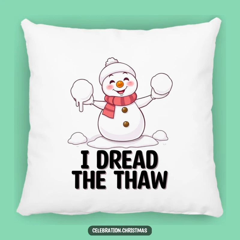 Funny Pillow: Melting Snowman Juggler Cushion, Comical Cozy Winter Gift