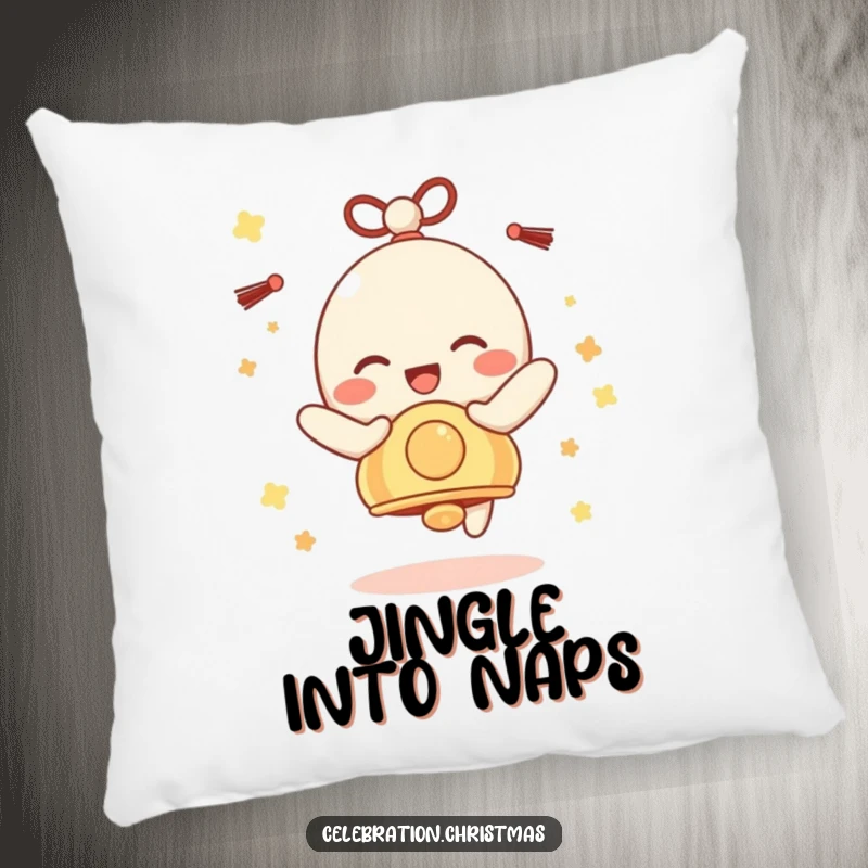 Funny Bell Character Pillow: A festive bell character jingling with pure, unadulterated delight, perfect for comfort.
