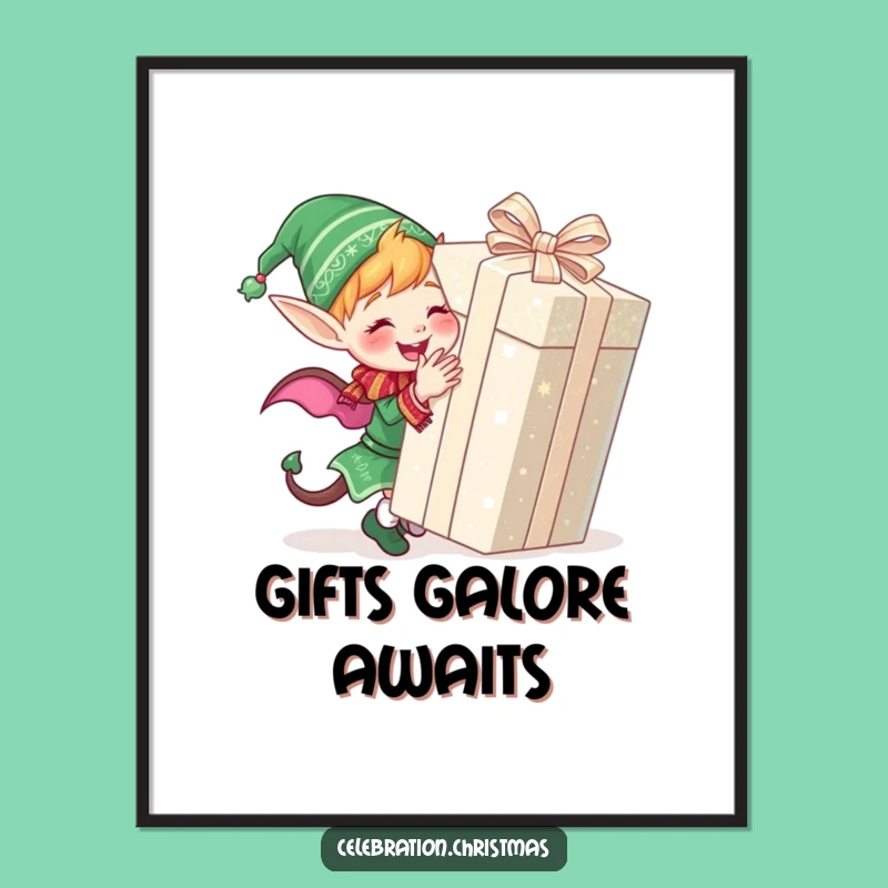 Funny Elf Wrapping Gift Digital Art: Festive Joy for Your Walls