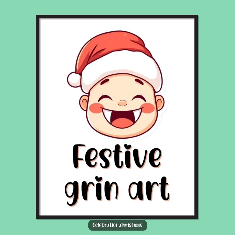 Funny Kawaii Santa Hat Digital Art - Joyful Grin for Instant Cheer