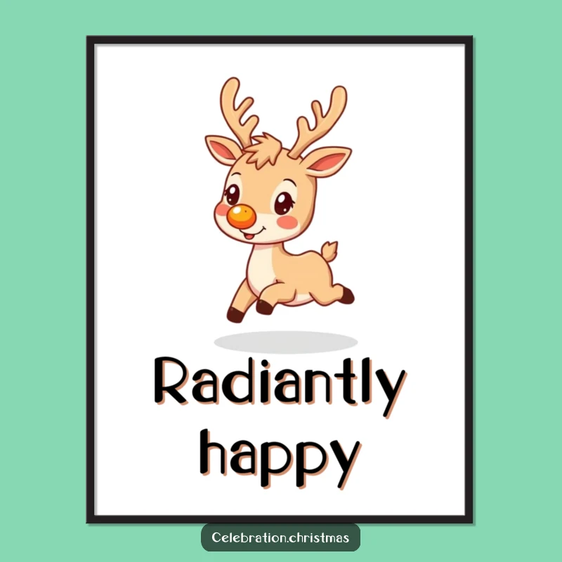 Funny Reindeer Glowing Nose Digital Art Print - Instant Holiday Decor Gift