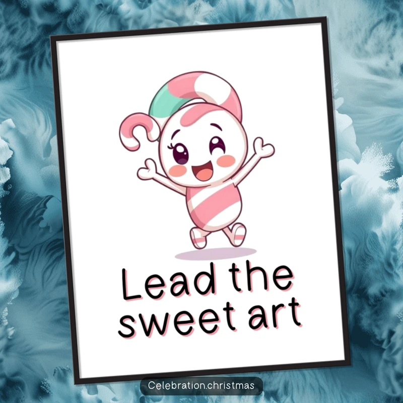 Funny Candy Cane Digital Art: A sweet candy cane character excitedly leading the way, perfect for instant holiday art.
