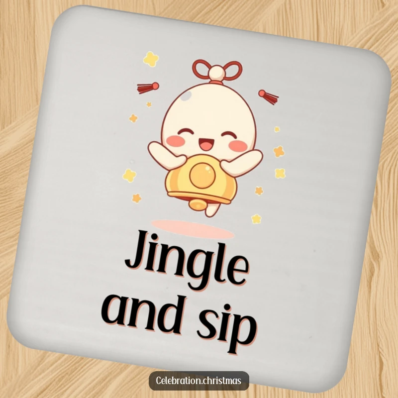 Funny Bell Character Coaster: A festive bell character jingling with pure, unadulterated delight, protecting your surfaces.