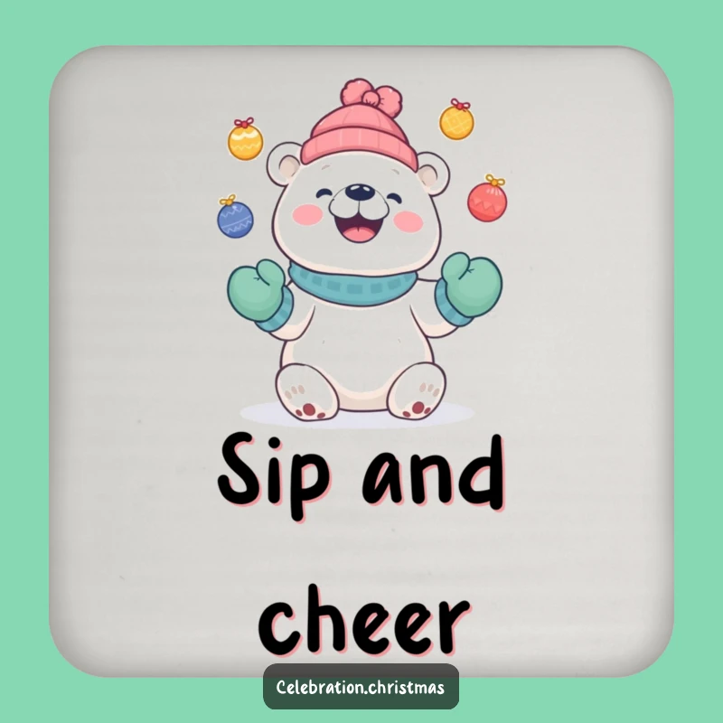 Funny Polar Bear Juggling Coaster, Festive Protection, Humorous Gift