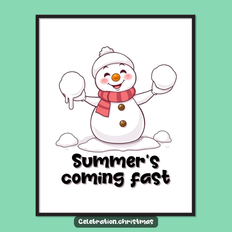 Funny Poster: Melting Snowman Juggler Art, Comical Winter Decor Gift