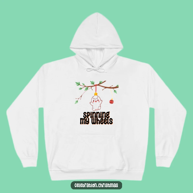 Funny Ornament Hoodie: Cheerful Spinning Character Cozy Winter Gift