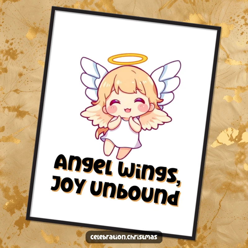 Funny Free Printable Angel Wall Art: A joyous angel with wings flapping, bringing uplifting energy and humor to your decor. Downloadable art.