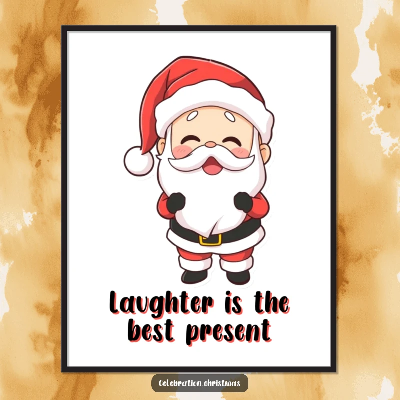 Funny Free Printable Wall Art: A Santa Claus character laughs heartily, his belly shaking, bringing holiday cheer and humor.