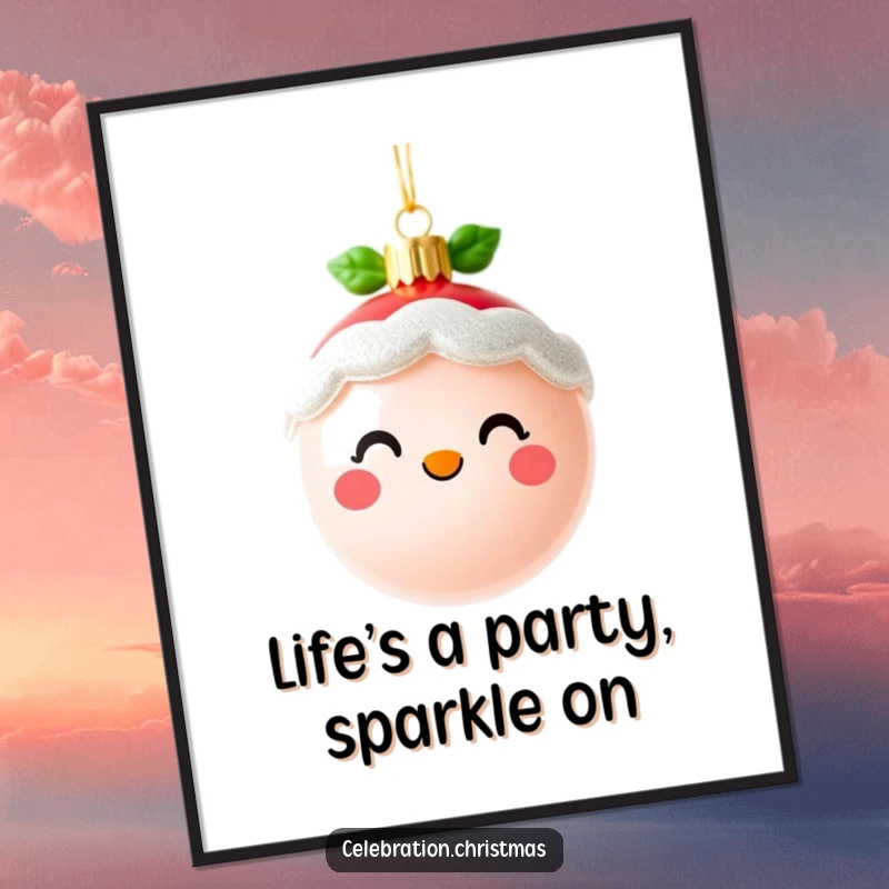 Funny Free Printable Wall Art: A cute, cheerful, sparkling ornament design bringing festive vibes.