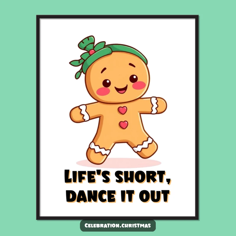 Playful Free Printable Wall Art: Dancing Gingerbread Character, Fun Downloadable Art for Home