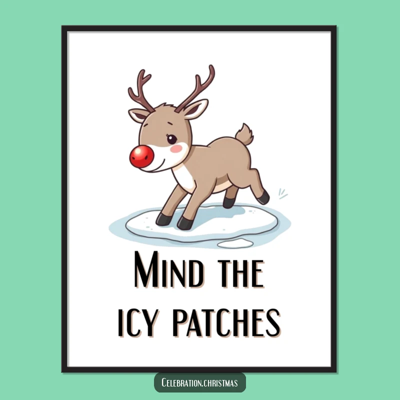 Funny Free Printable Slipping Reindeer Wall Art - Comical Downloadable Decor