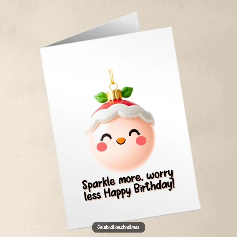 Funny Free Printable Birthday Card: Adorable cheerful sparkling ornament ready to celebrate with a big smile.