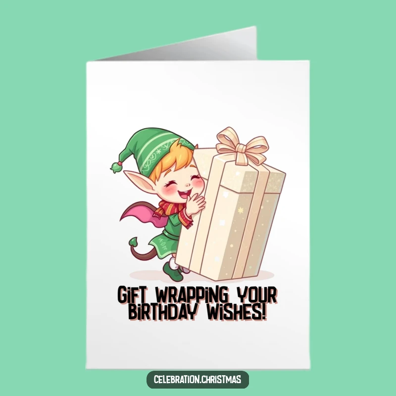 Free Printable Birthday Card: Elf Gift Wrap, Whimsical Downloadable Gift for Kids & Adults