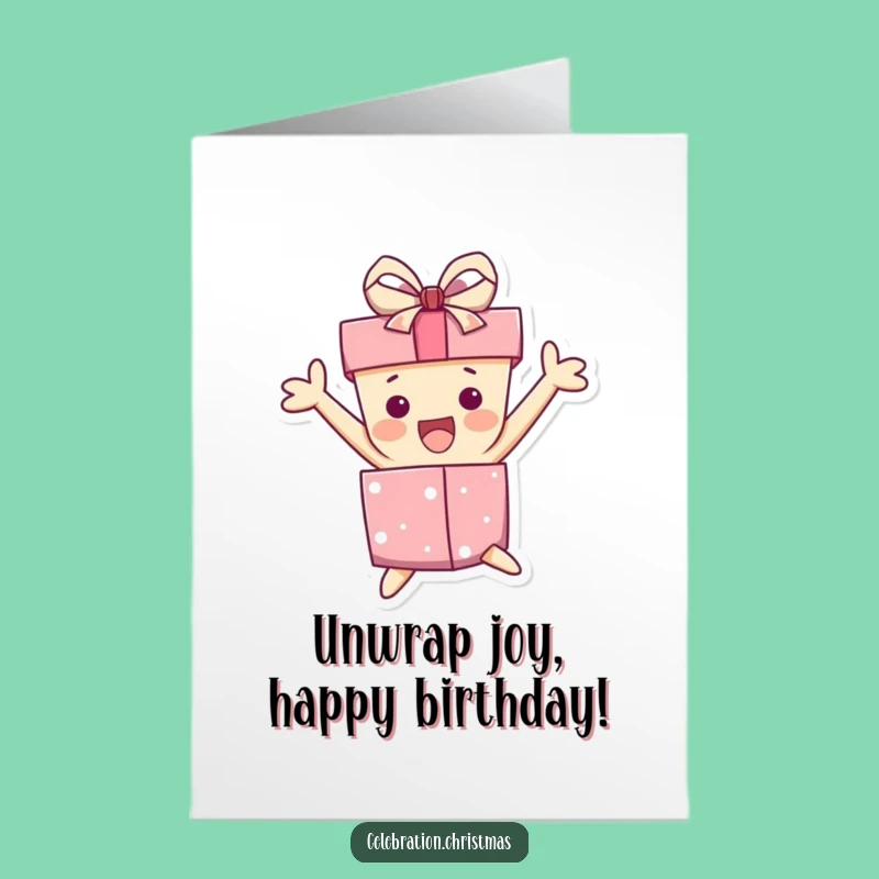 Free Printable Birthday Card: Excited Gift Box Jump Funny Downloadable Gift!