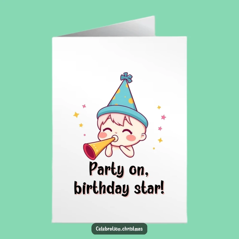Free Printable Birthday Card: Party Horn Blowout Funny Downloadable Greeting