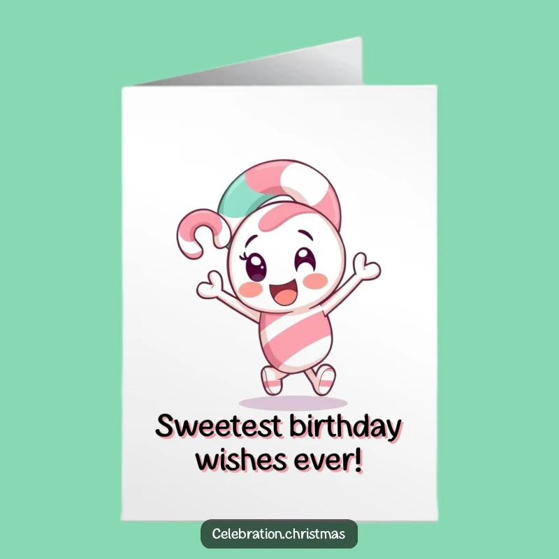 Free Printable Birthday Card: Excited Candy Cane Leading, Downloadable Gift