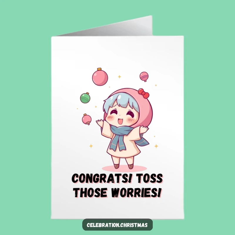 Free Printable Congrats Card: Kawaii Ornament Toss, Celebratory Downloadable Gift