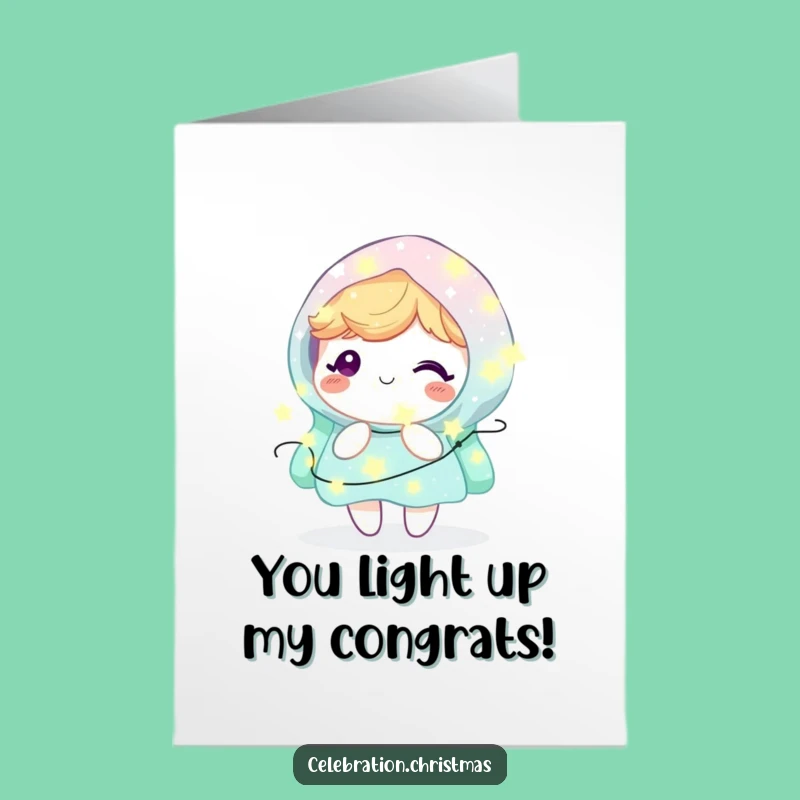 Free Printable Congrats Card: Sparkling Kawaii Lights, Joyful Downloadable Gift