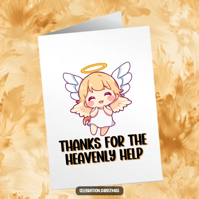 Funny Free Printable Angel Thank You Card: An angelic character with wings flapping joyfully, conveying heartfelt thanks. A downloadable appreciation gift.