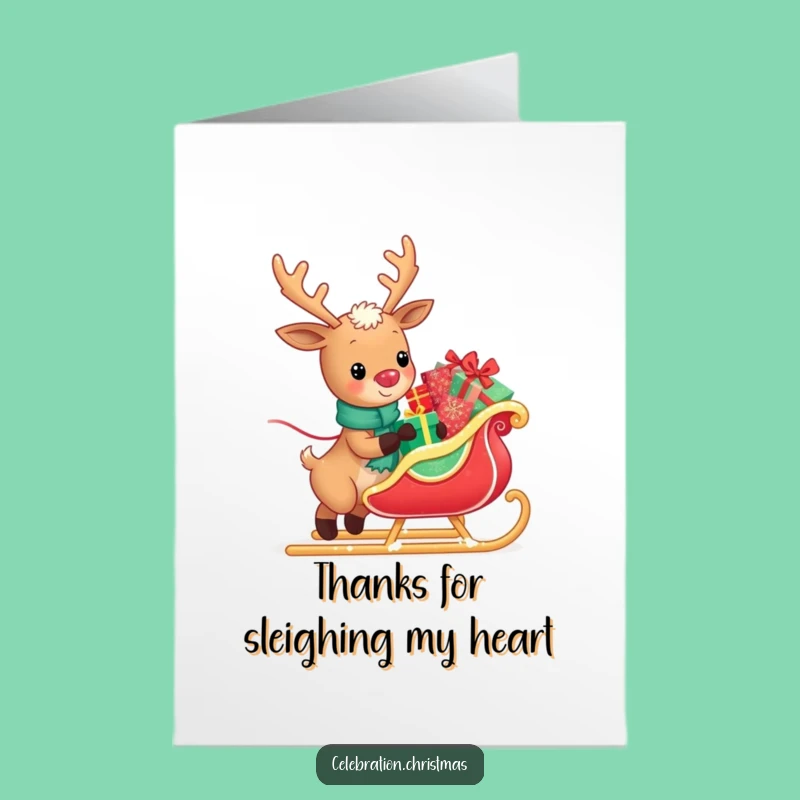 Kawaii Reindeer Thank You Card: Present Sleigh, Free Printable Downloadable Gift!