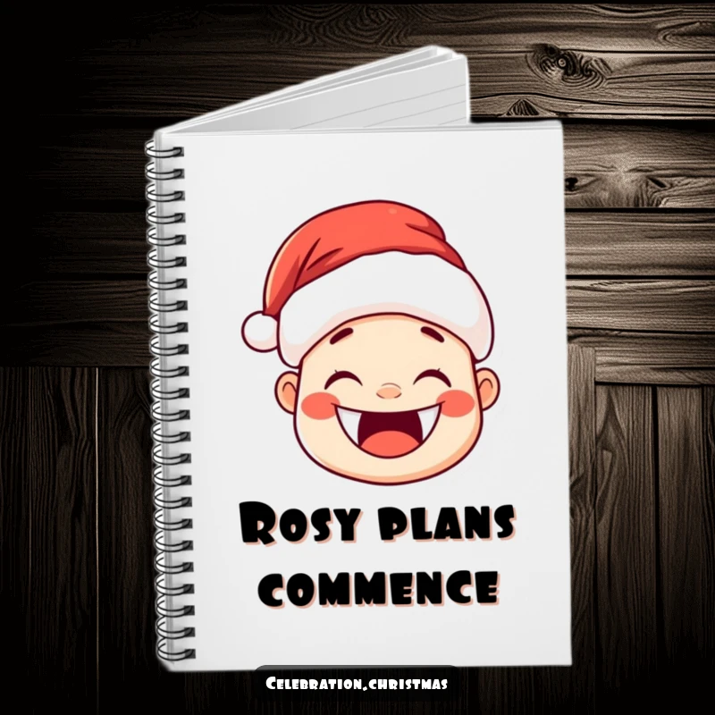 Funny Kawaii Santa Hat Notebook: A cute Santa hat character with a huge, joyful grin and rosy cheeks.
