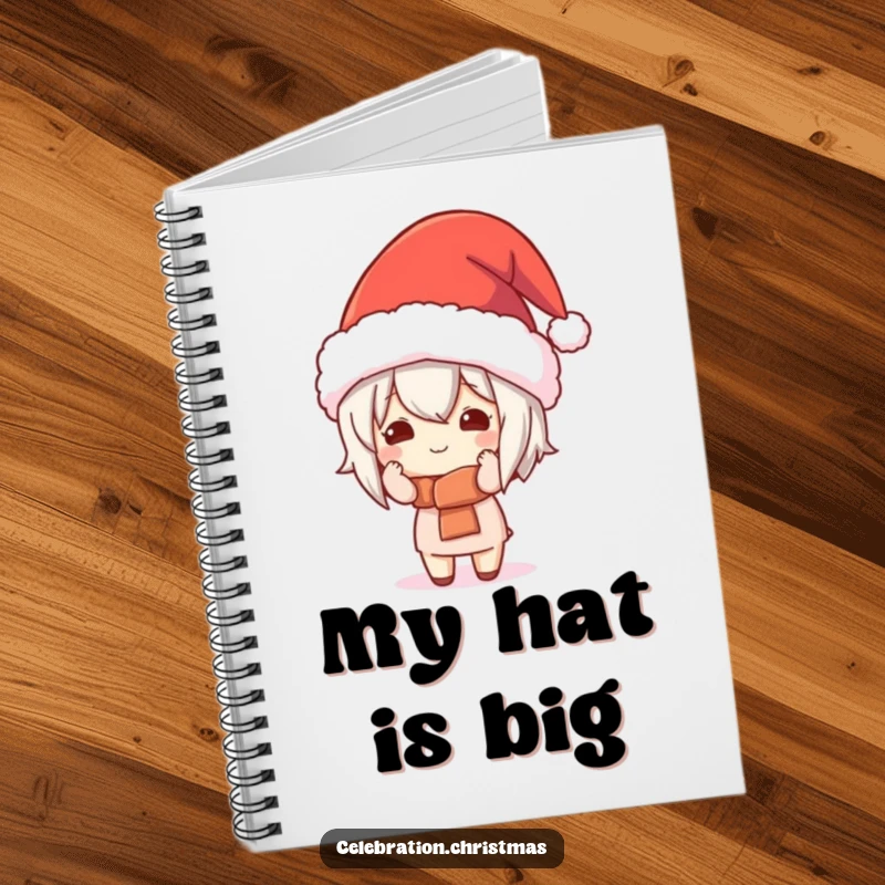 Funny Kawaii Character Notebook: A cute character comically attempts to wear an enormous festive hat, perfect for note-taking.
