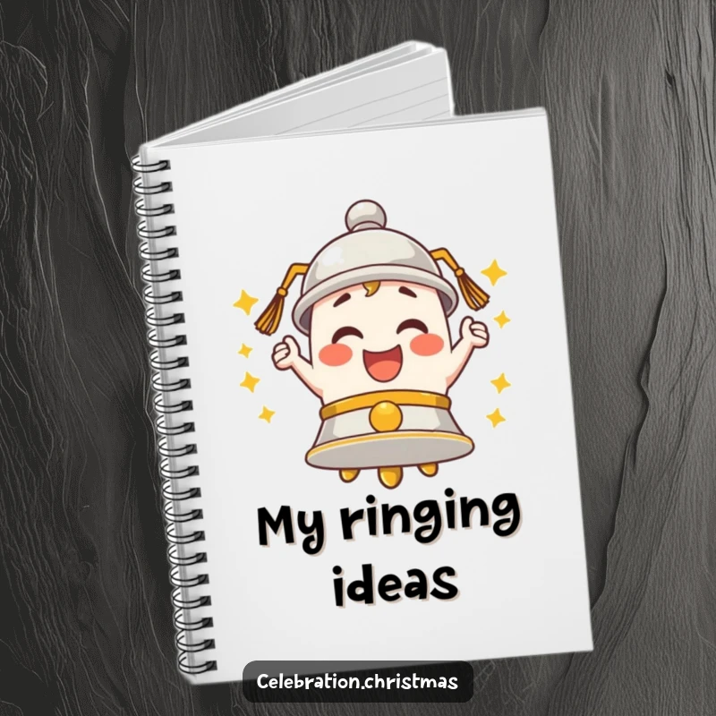 Funny Bell Notebook featuring enthusiastic merriment through its ringing design, ideal for jotting notes with joyful sound.