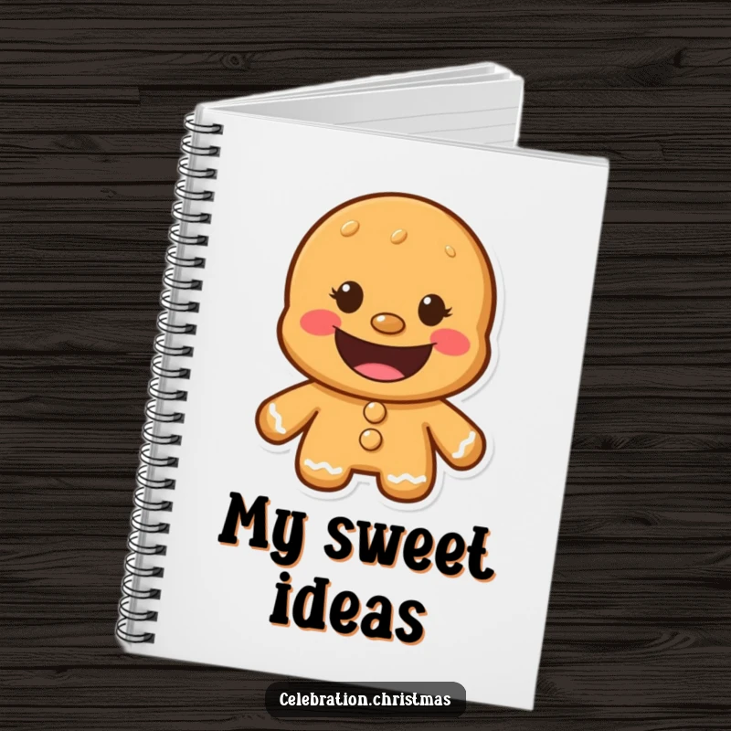 Funny Gingerbread Man Notebook with a wide, inviting cookie grin, ideal for jotting down notes with a dose of humor.