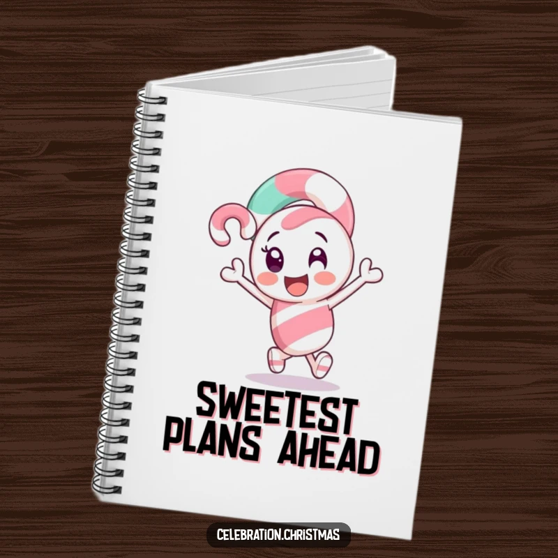 Funny Candy Cane Notebook: A sweet candy cane character excitedly leading the way, perfect for holiday notes.