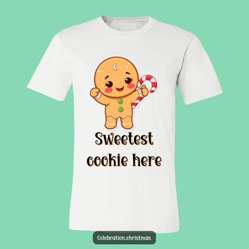 Funny Gingerbread T-Shirt: Happy Cookie Waving Candy Cane Holiday Fun