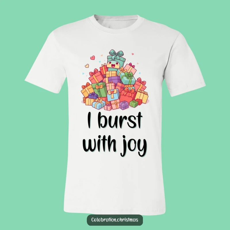 Funny T-Shirt: Bouncing Present Pile Tee, Comical Gift for Holiday Enthusiasts