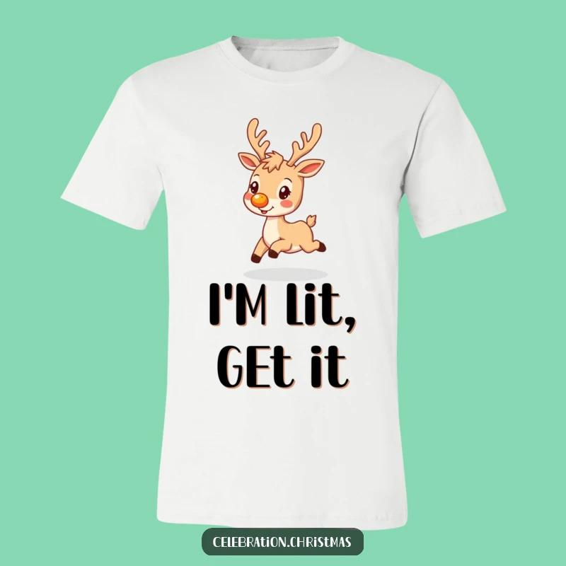 Funny Glowing Nose Reindeer T-Shirt - Festive Holiday Fun Gift